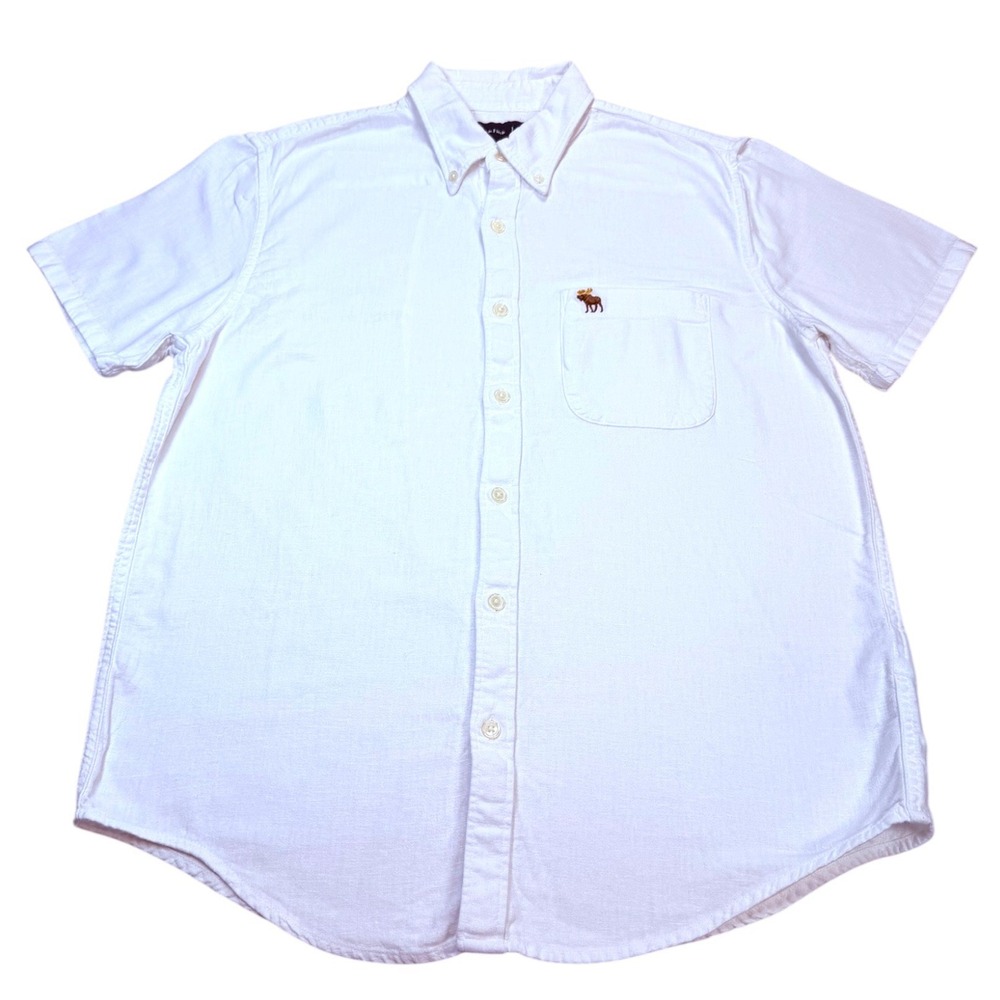 Abercrombie & Fitch Button Down Mens Small White Linen Blend Short Sleeve Shirt